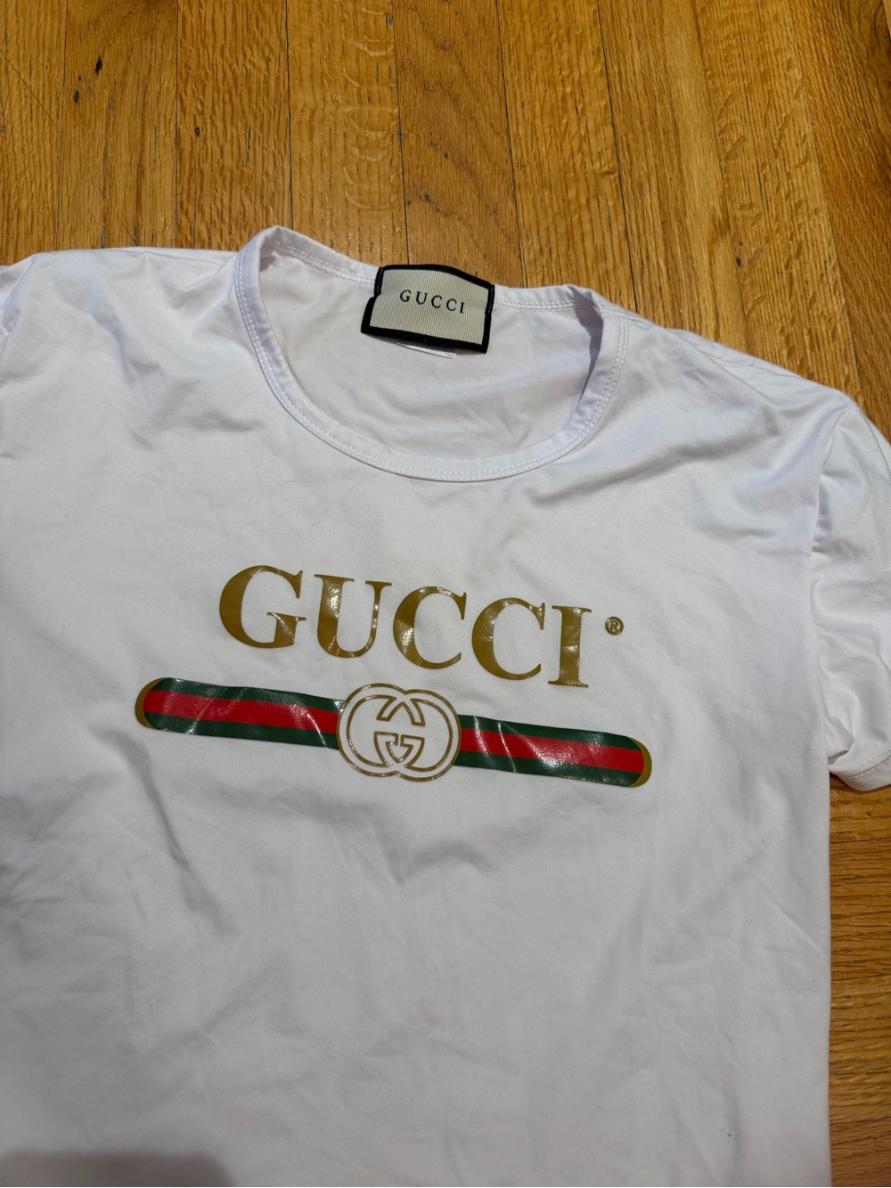 White Logo Tee with Gold Script - Picture 2 of 3